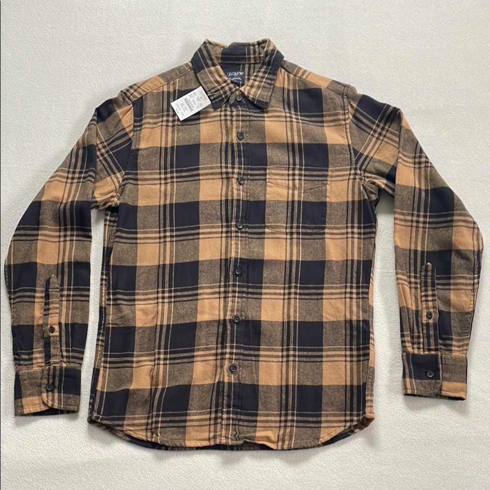 J. Crew - Black/Tan Flannel Plaid Casual Button Down Shirt - Small